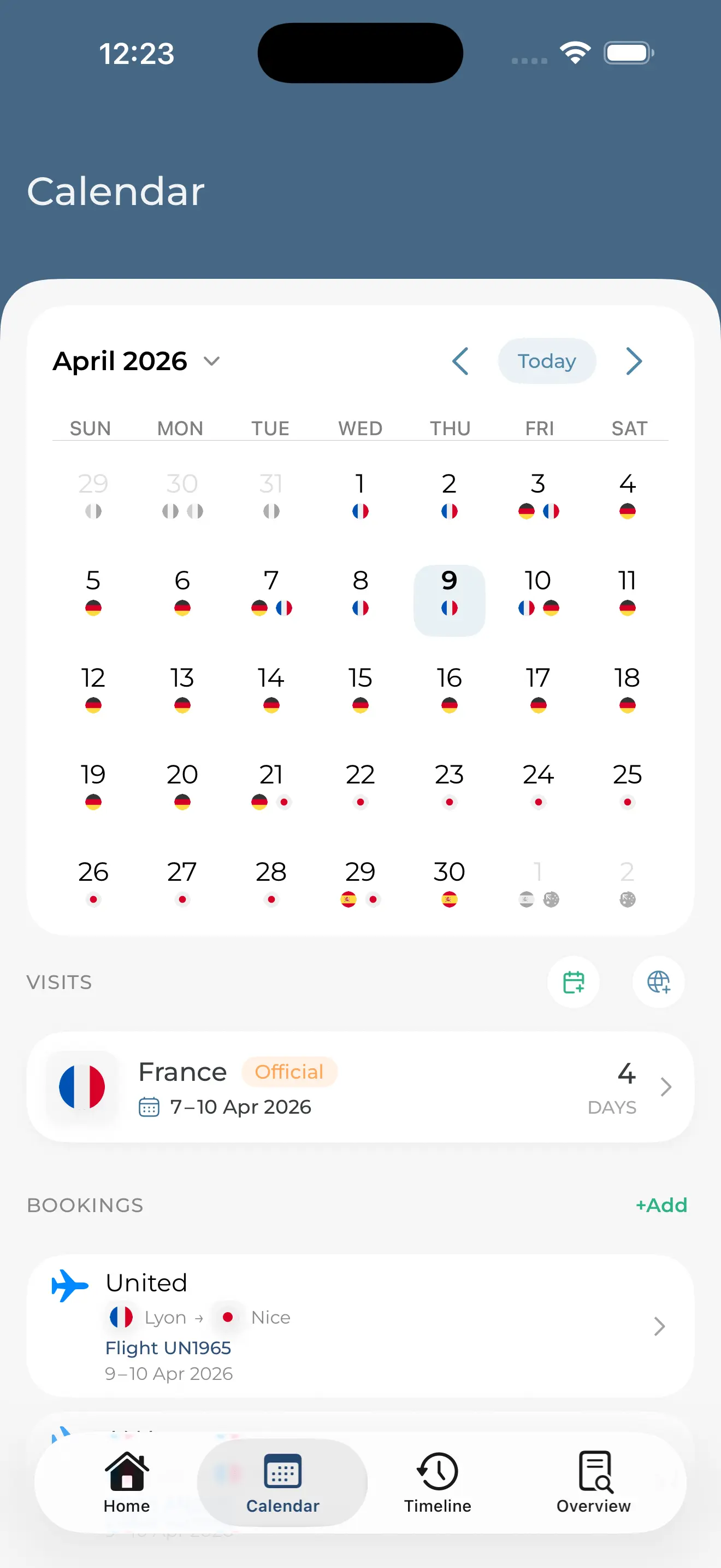 Monthly calendar view